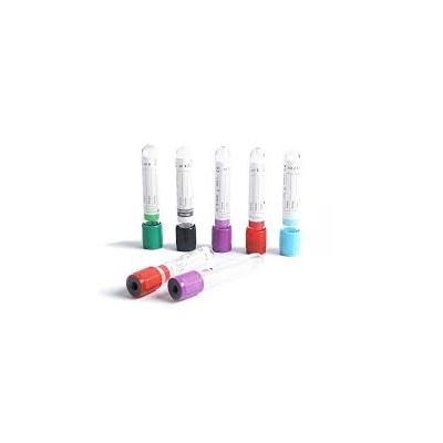 TUBE PRELEVEMENT ROUGE, BLEU CLAIRE, VERT, VIOLET , GRIS, JAUNE & NOIR