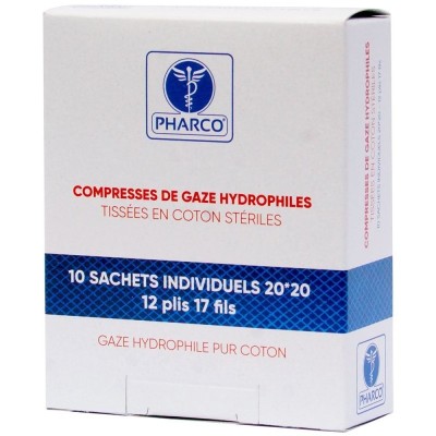 PHARCO. COMPRESSE STÉRILE HOSPITALIÈRE 10 x 20cm ORX*/ Sachet de 10 / Carton de 39